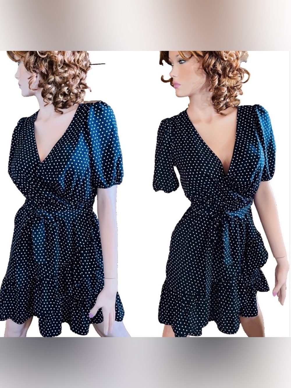 SOPRANO Retro POLKA DOT Faux WRAP DRESS Size Small